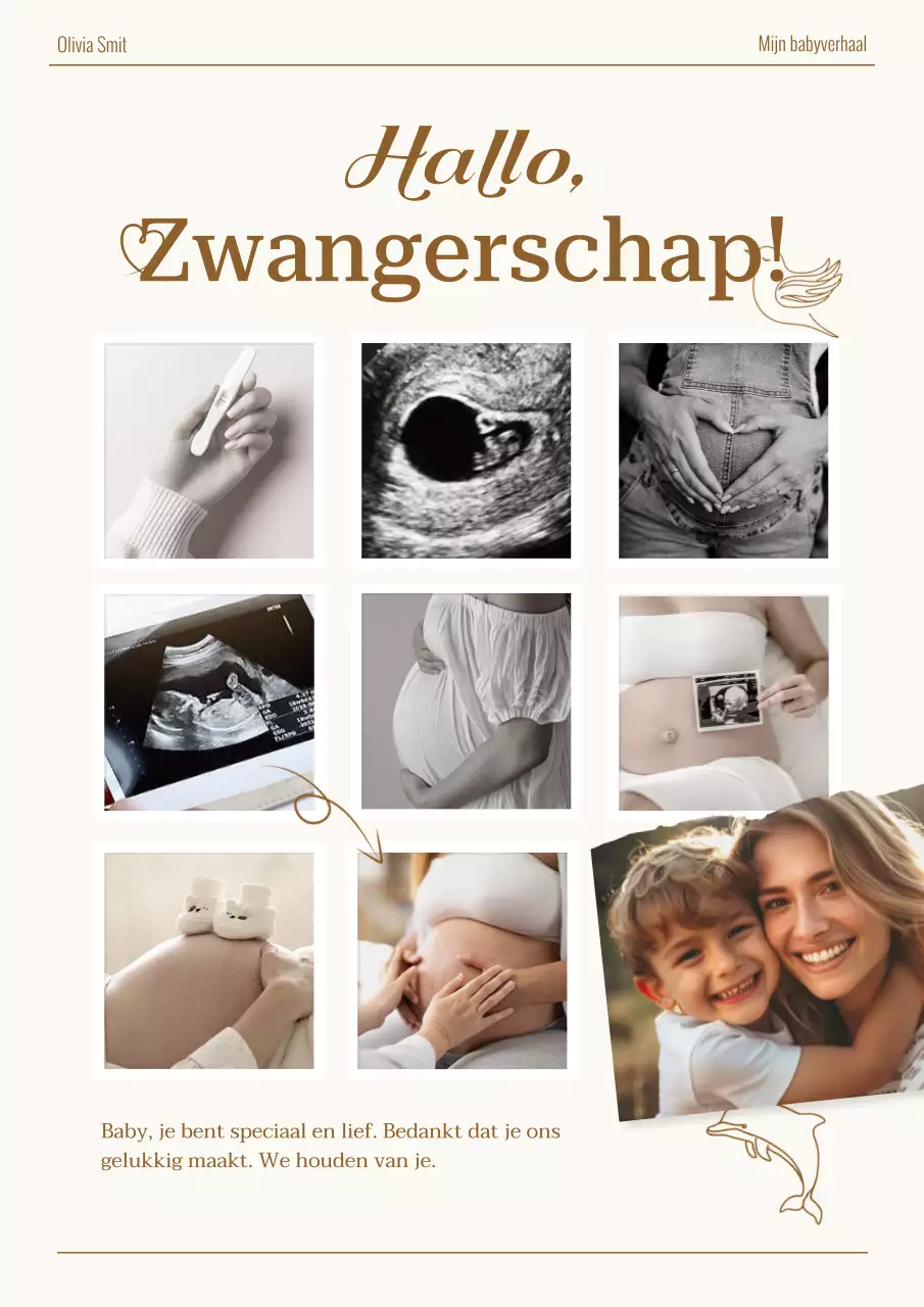 Een eenvoudige zwangerschapspost in ivoor en bruin