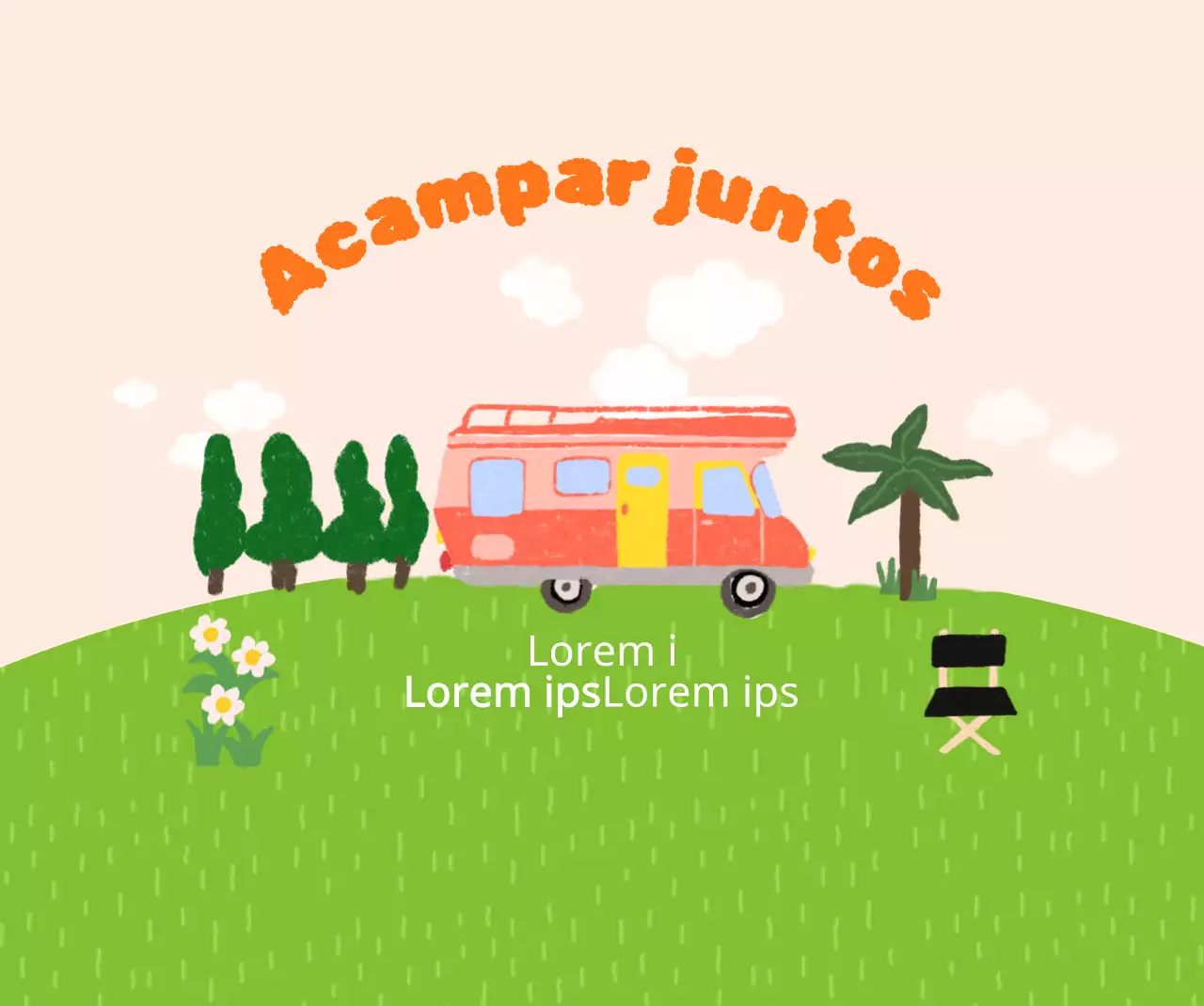 Camping alegre y luminoso con ilustraciones dibujadas a mano