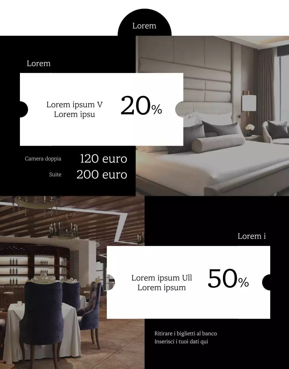 Semplice promozione estiva dell'hotel in bianco e nero