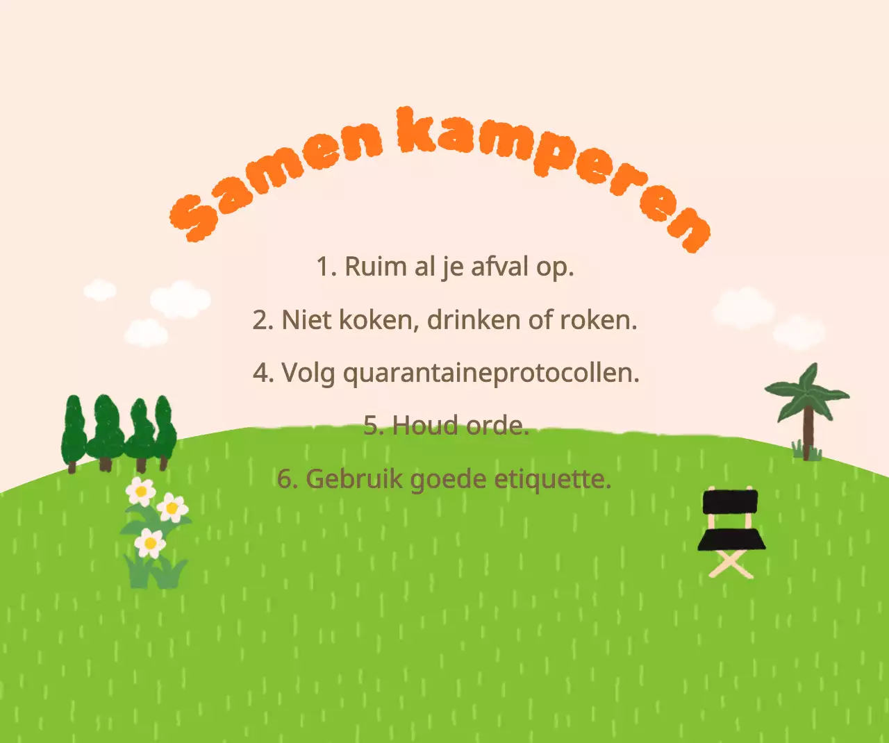 Heldere en vrolijke camping met handgetekende illustraties