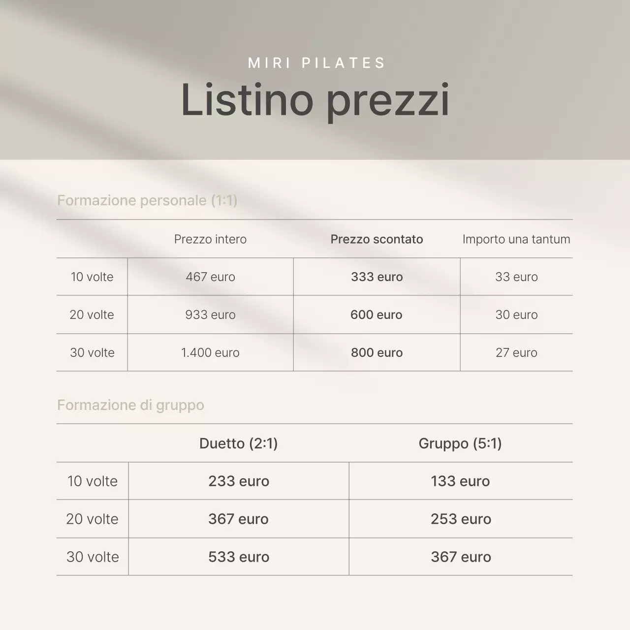 Promuovere una vendita di Pilates moderno in beige e avorio