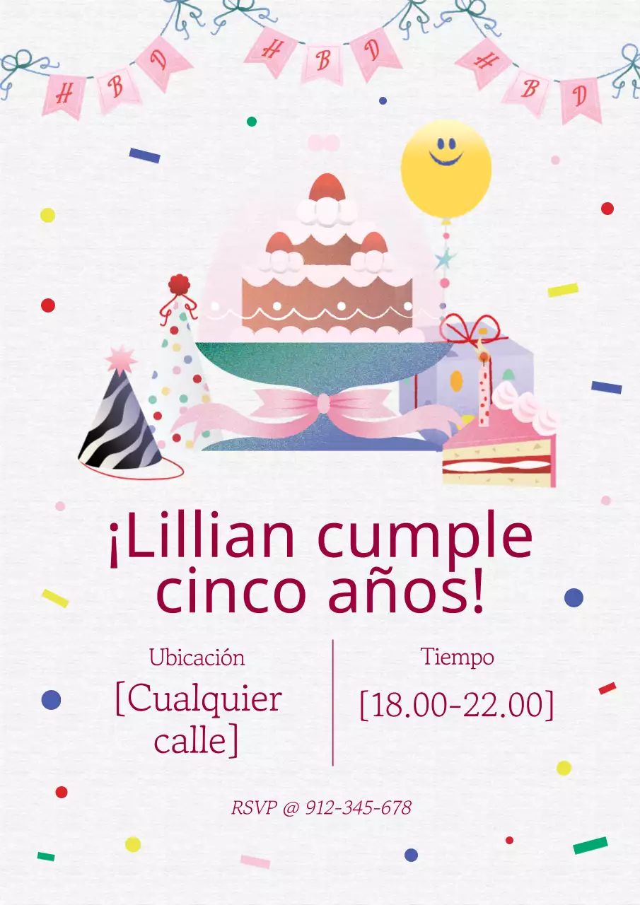 Invitación moderna rosa y gris para celebrar un cumpleaños