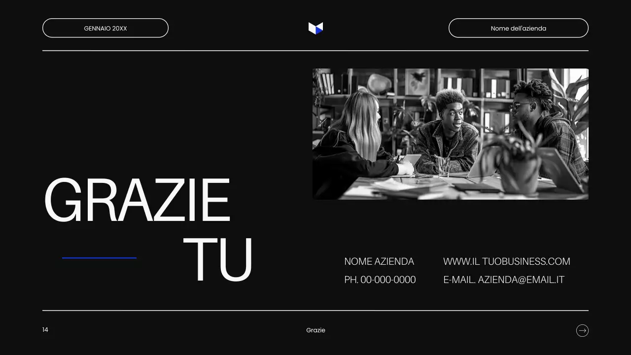 Pitch di prodotto aziendale minimalista in bianco e nero