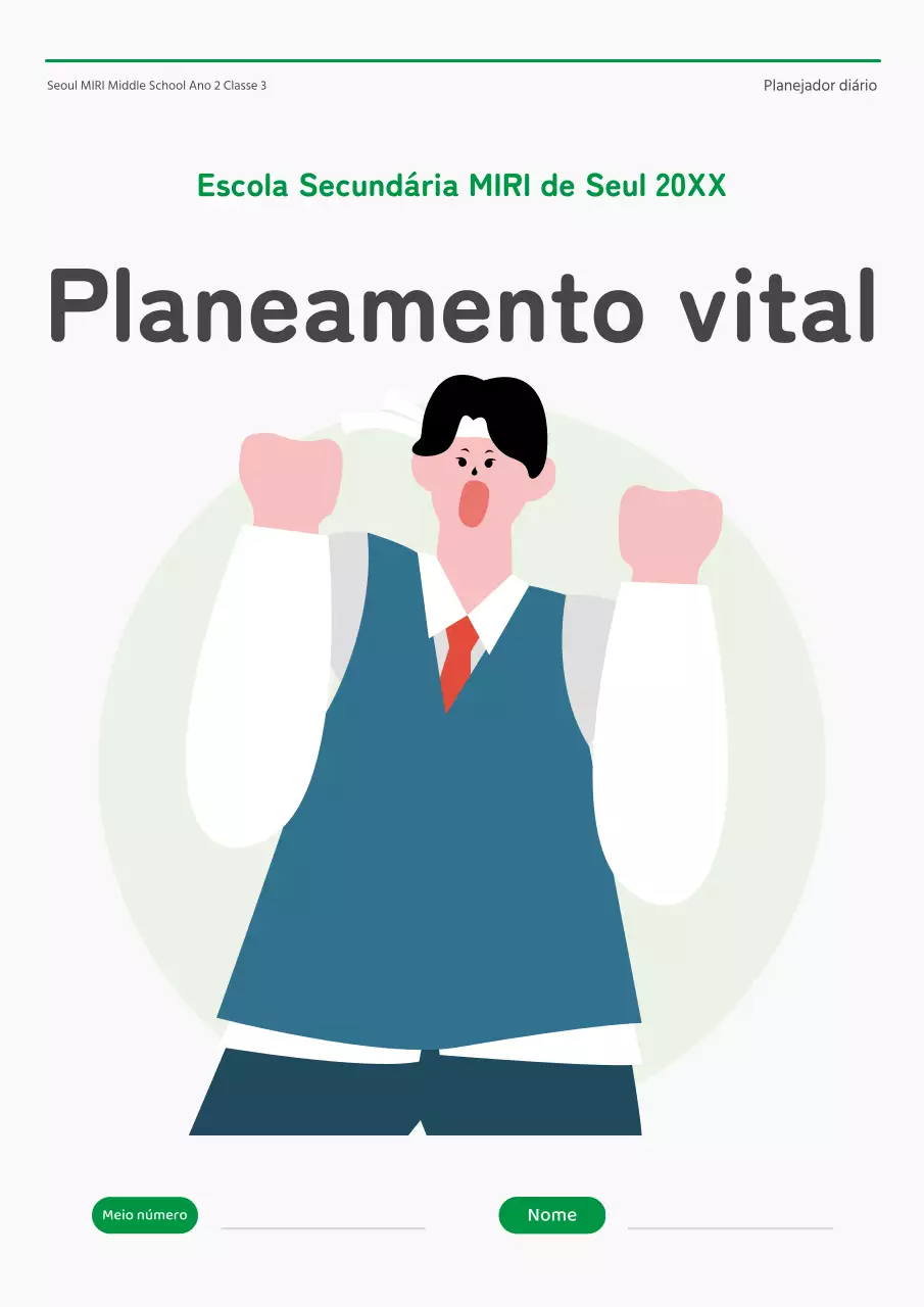 Agenda do anuário escolar com personagens de estudantes verdes e brancas muito giras