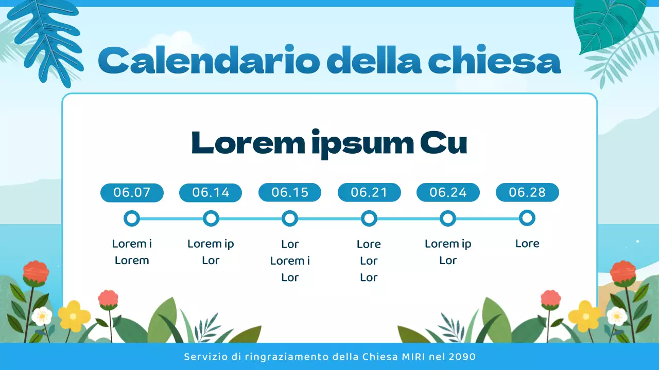 Guida al servizio ecclesiastico con un'atmosfera tropicale in blu e azzurro