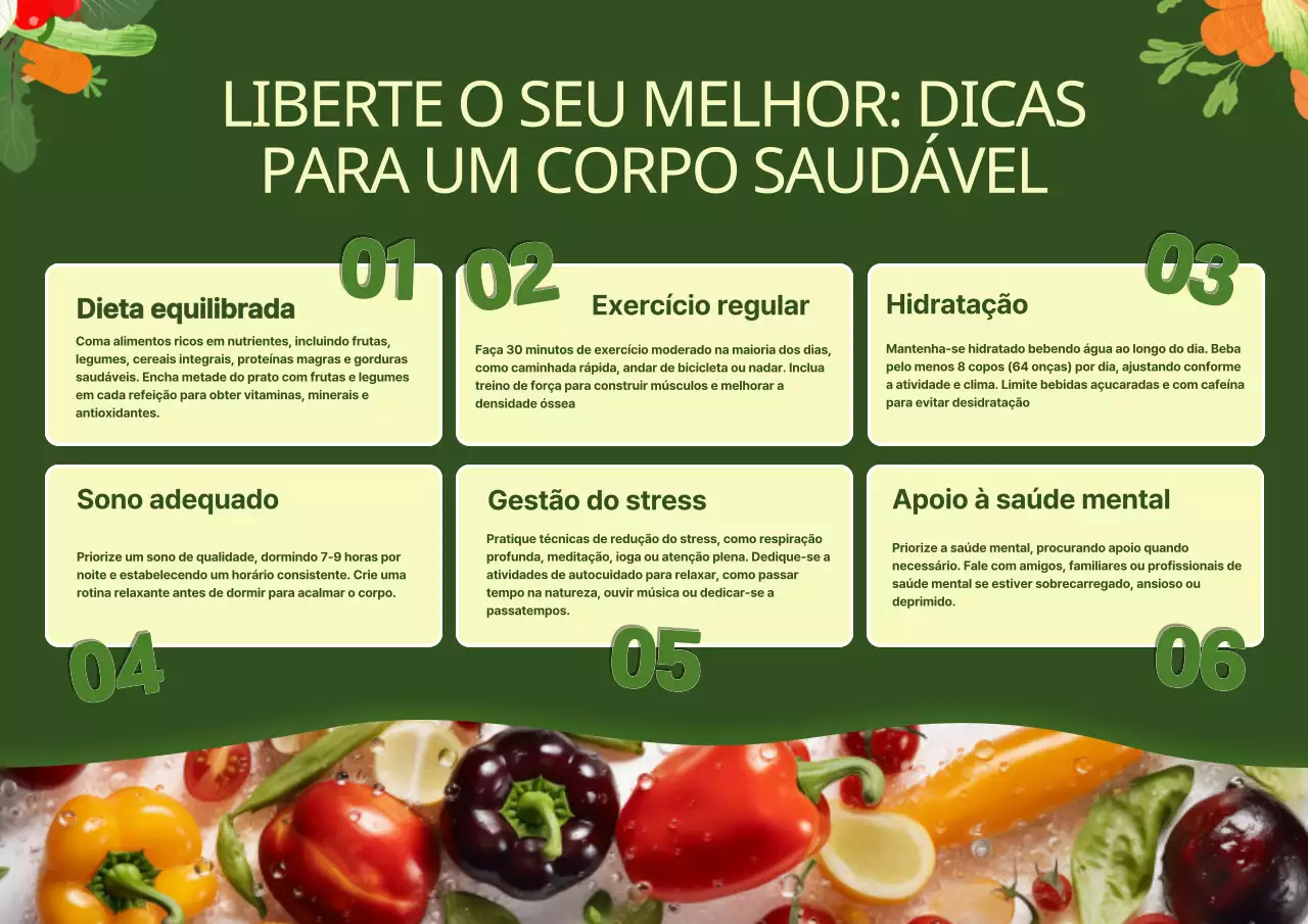 Guia do estilo de vida saudável moderno verde e laranja