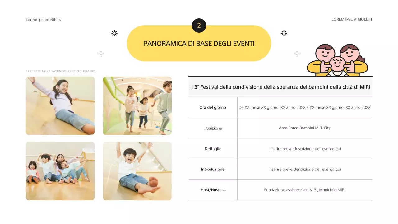 Proposta di sponsorizzazione di bambini gialli e grigi per la Fondazione Welfare