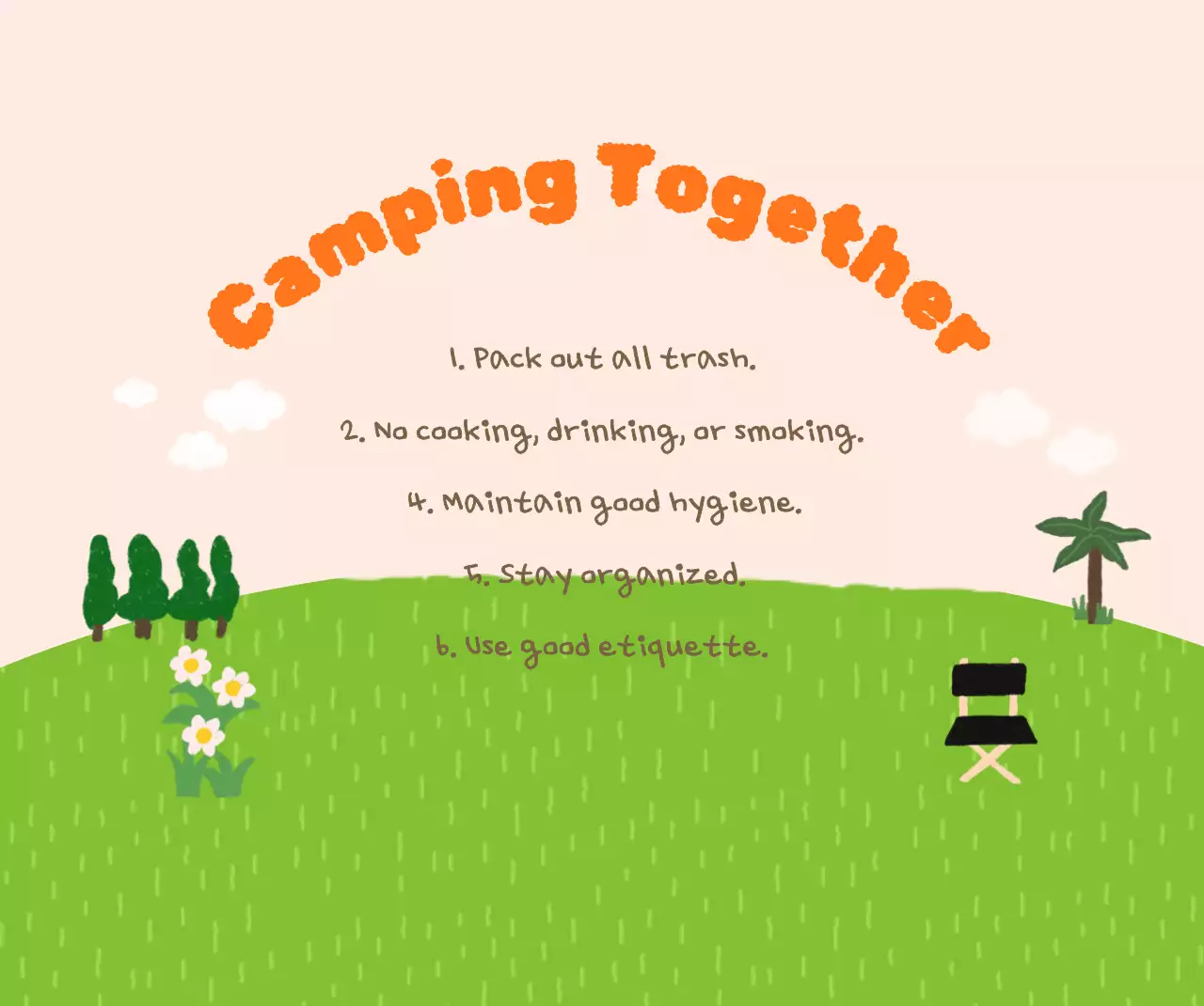 Perkemahan yang cerah dan ceria dengan ilustrasi yang digambar tangan