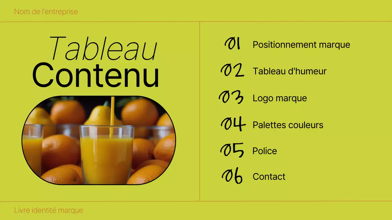 Présentation du livre sur l'identité de marque Orange et Citron vert audacieuse