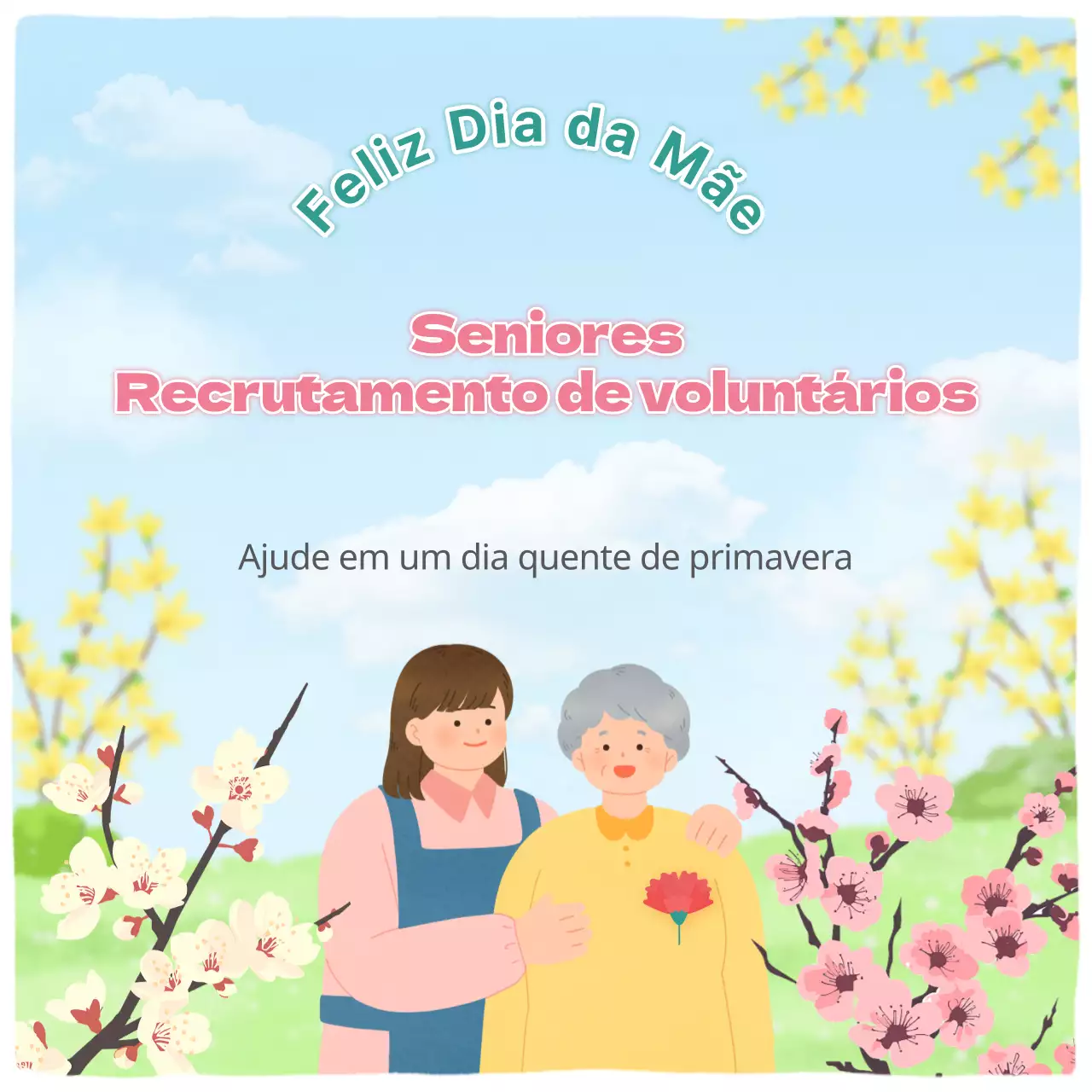 Promover o voluntariado no Dia da Mãe cor-de-rosa e amarelo