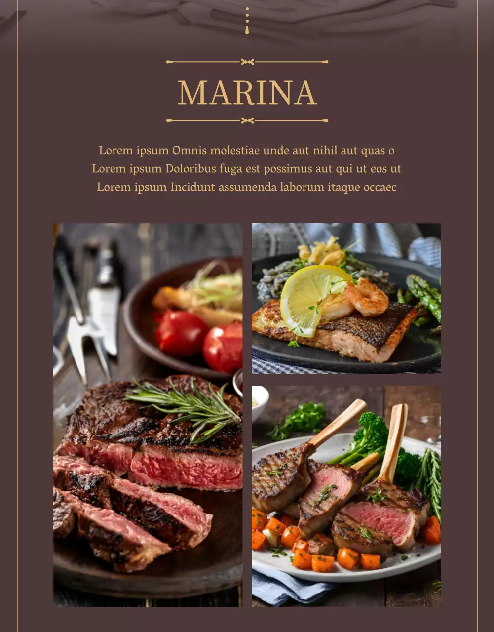 Promocione un vale de comida para un lujoso restaurante buffet en marrón y dorado