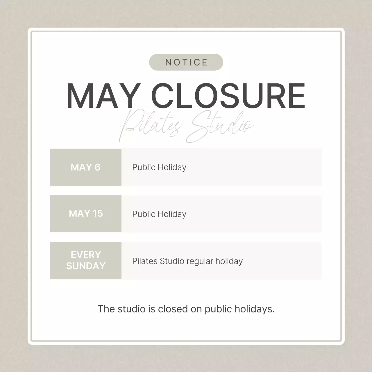 Beige Minimal Closure Notice Social Media Post