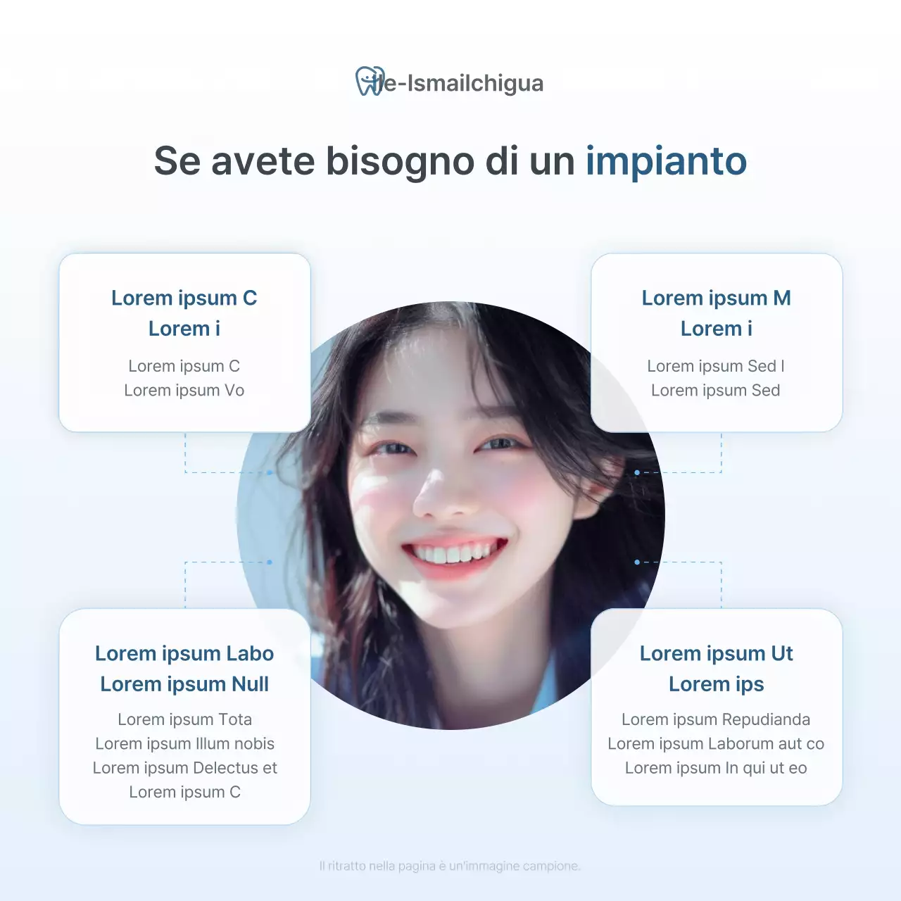 Un semplice kit di social media per il marketing dello studio dentistico, di colore bianco e azzurro, per promuovere lo studio.