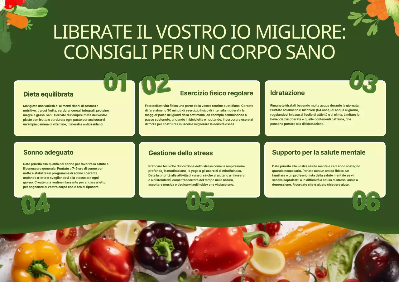 Guida al moderno stile di vita sano verde e arancione