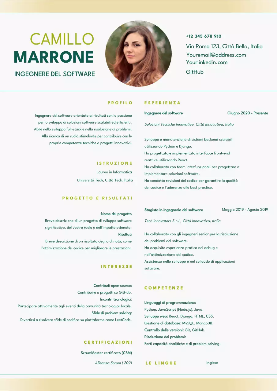 Beige Verde Minimal Modern Software Engineer CV
