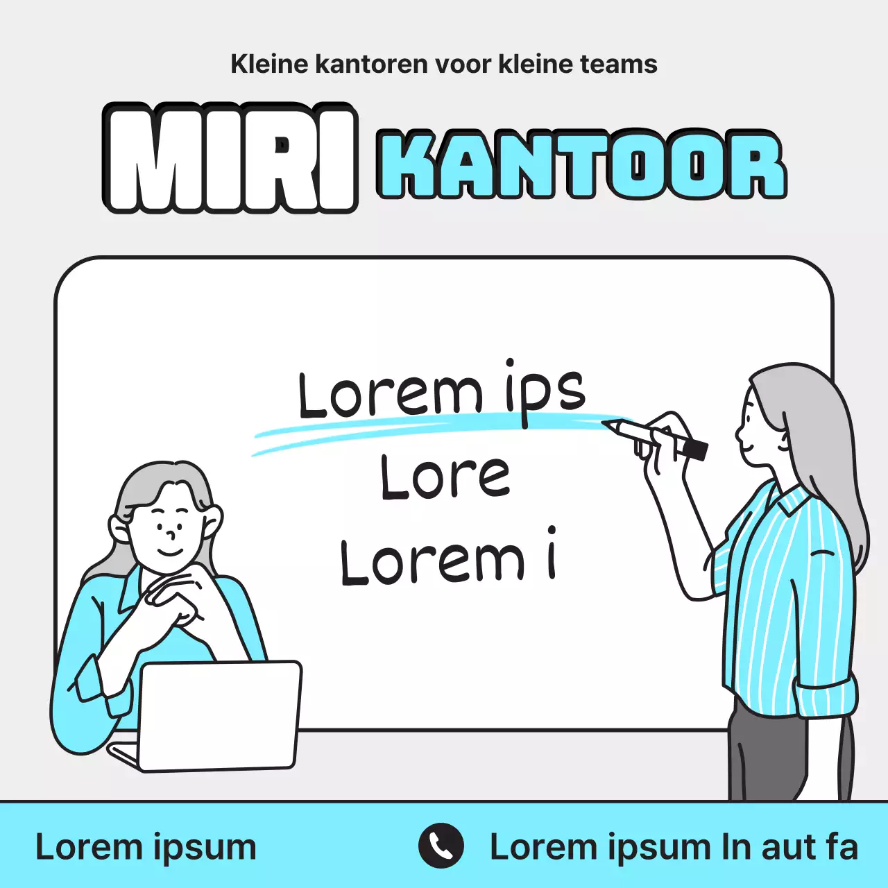 Promoot een minimalistisch gedeeld kantoor in lichtblauw en grijs