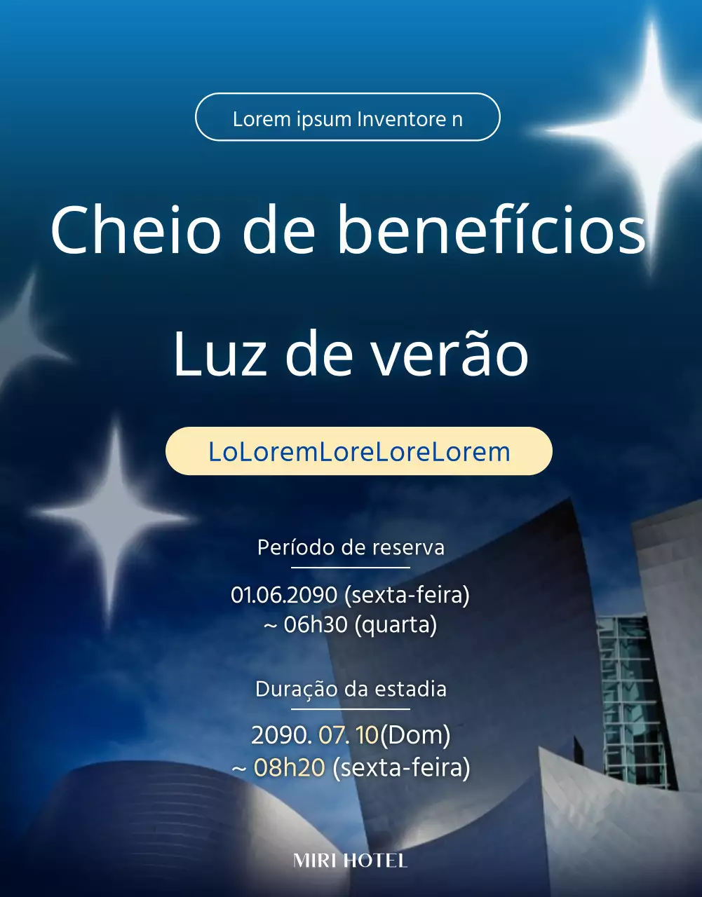 Promova as promoções de férias de verão do seu hotel em tons modernos de azul e azul claro