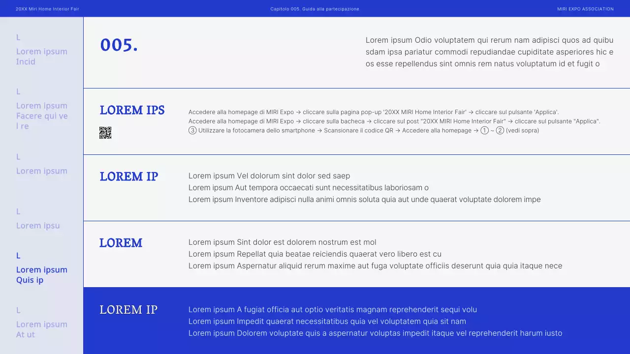 Proposta di fiera moderna per interni in blu e nero