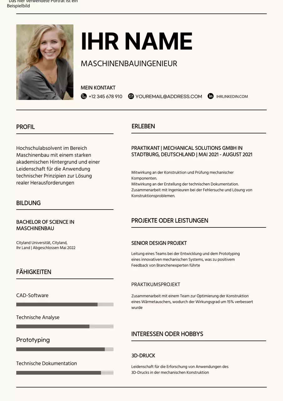 Schwarz und Beige Einfaches Portfolio für Maschinenbauingenieure