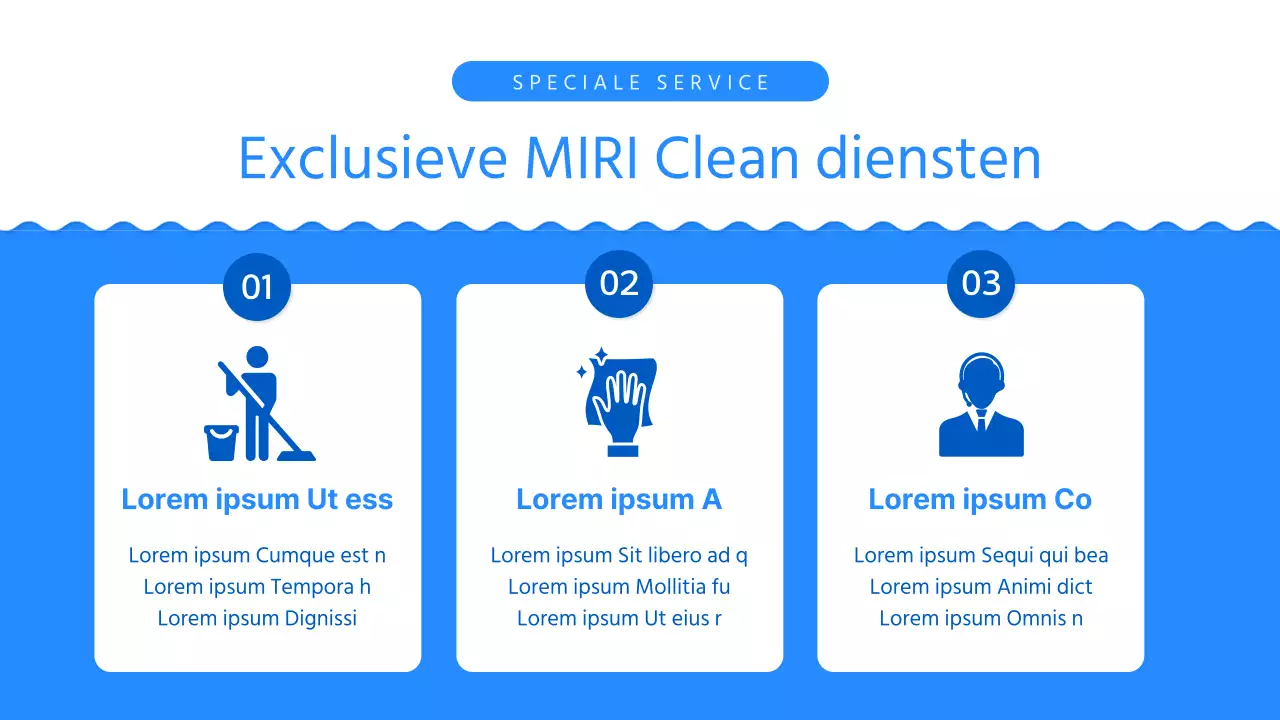 Een eenvoudige blauw-witte prospectus voor een schoonmaakbedrijf