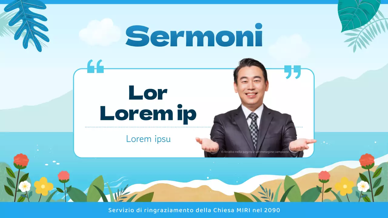 Guida al servizio ecclesiastico con un'atmosfera tropicale in blu e azzurro