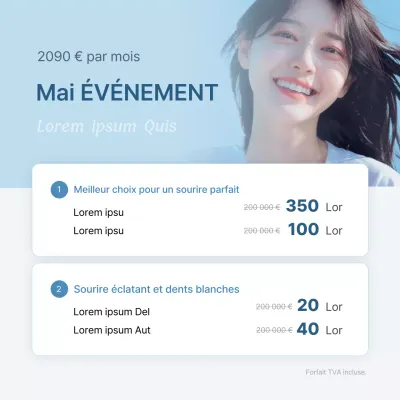 Promotion du guide des prix d'un événement hospitalier pour promouvoir un cabinet dentaire simple en blanc et bleu clair