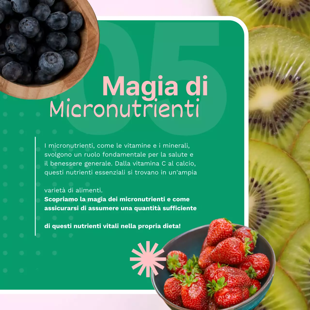 Pubblicità verde e rosa per alimenti freschi e sani