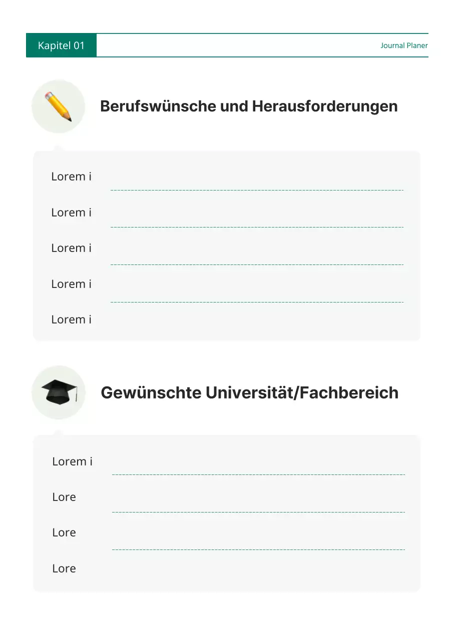 Ein einfacher grün-weißer Journal-Planer