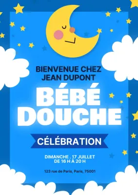 Bleu Blanc Simple Fantaisie Baby Shower Célébration Message de bienvenue