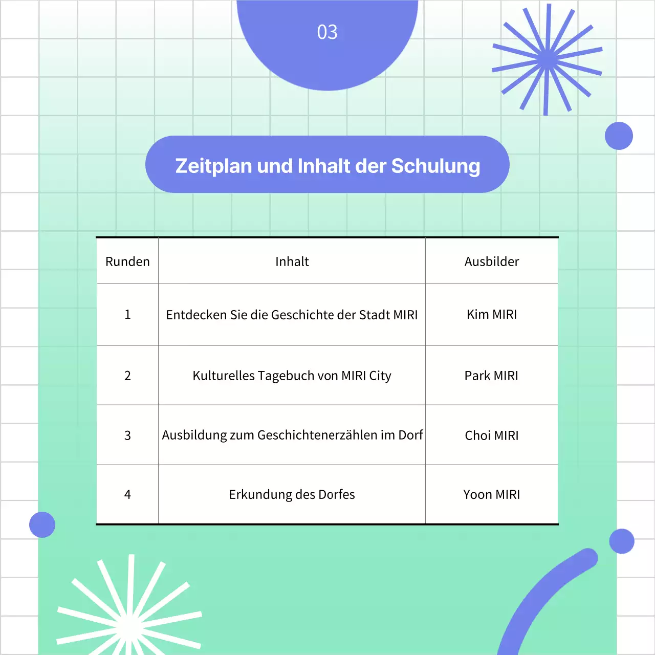 Geometrische Ankündigung für Kulturdolmetscher in Blau und Mint