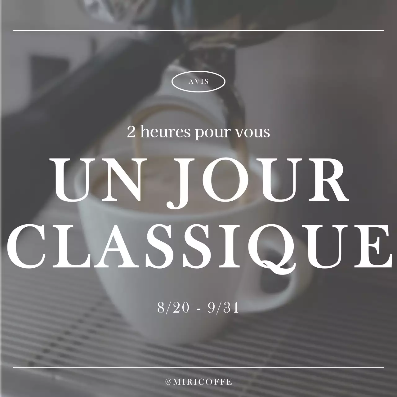 Annonce d'une classe de café d'un jour en gris et blanc