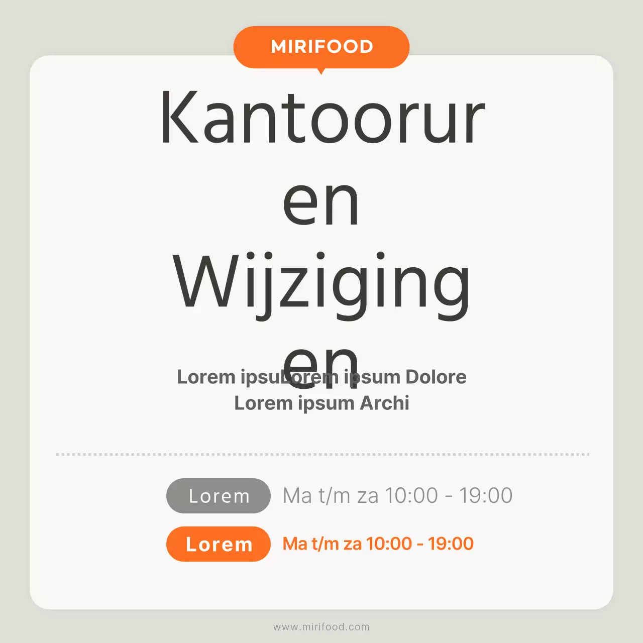 Eenvoudig wit en oranje om veranderingen in openingstijden te adverteren