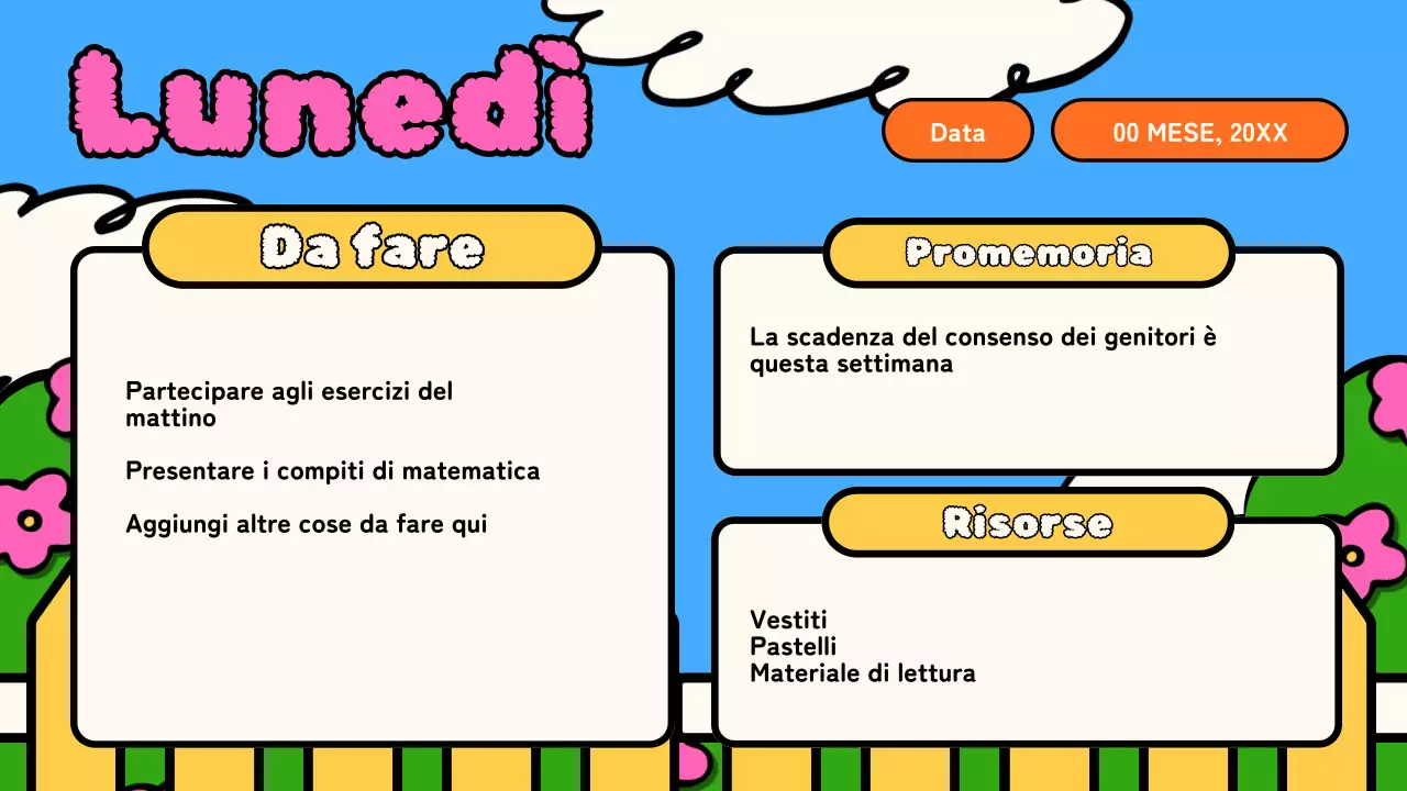 Piano di classe per l'animazione Skyblue