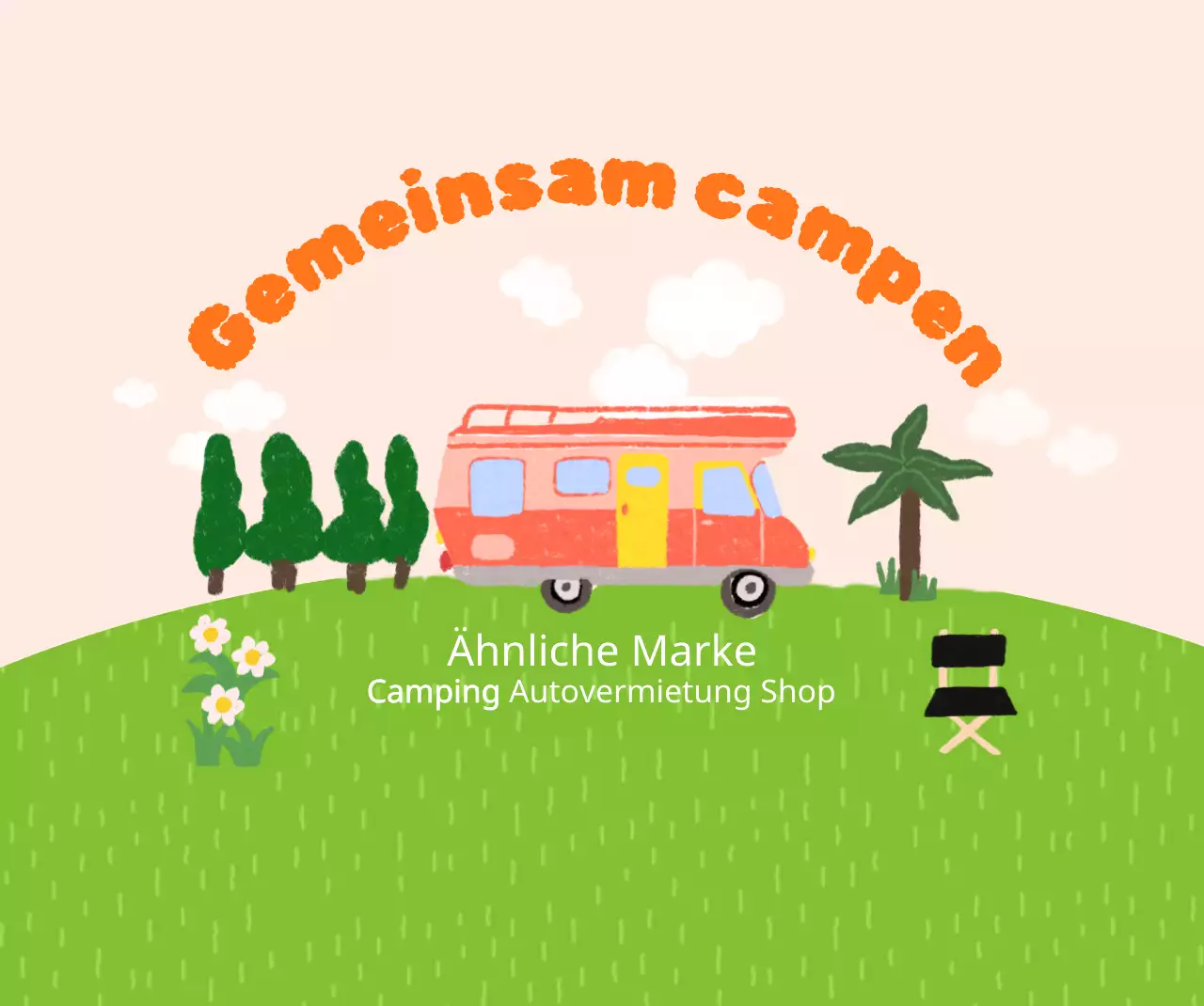 Heller und fröhlicher Campingplatz mit handgezeichneten Illustrationen