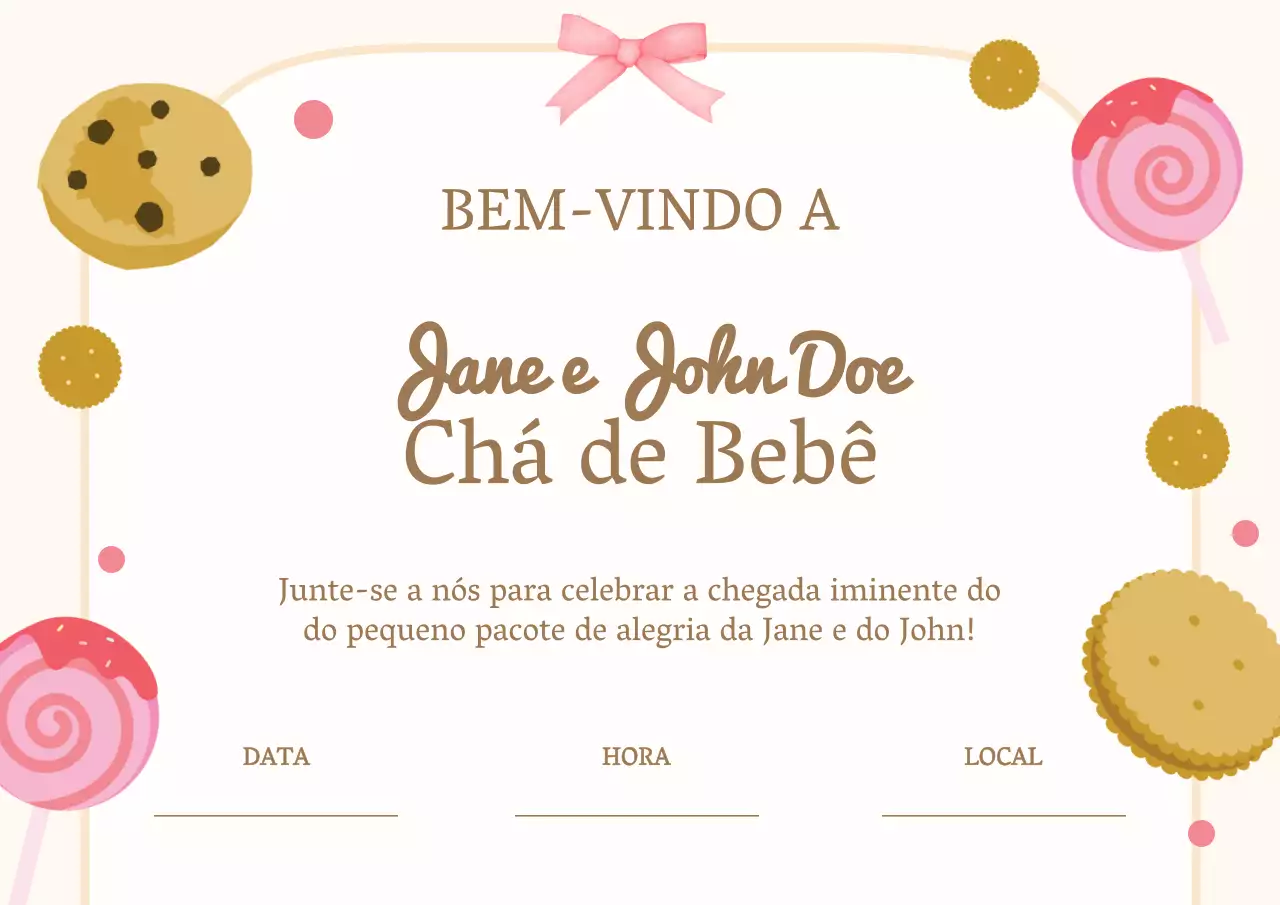 Convite de celebração do chá de bebé moderno bege e cor-de-rosa