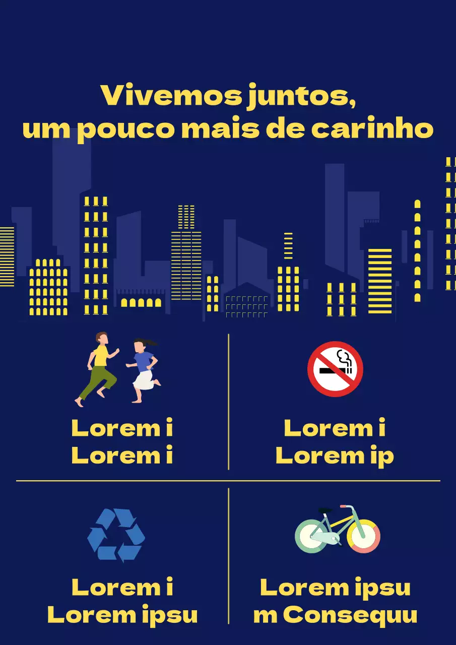 Anúncio de um apartamento partilhado simples em azul-marinho e amarelo