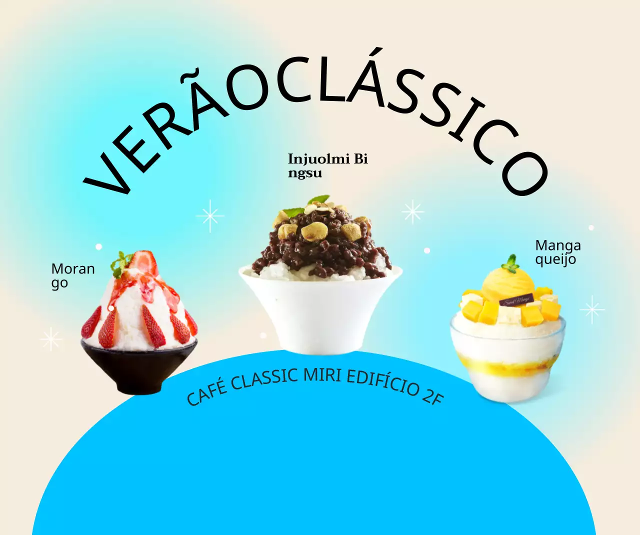 Menu de café de verão com foto de menu de gelo raspado e fundo gradiente