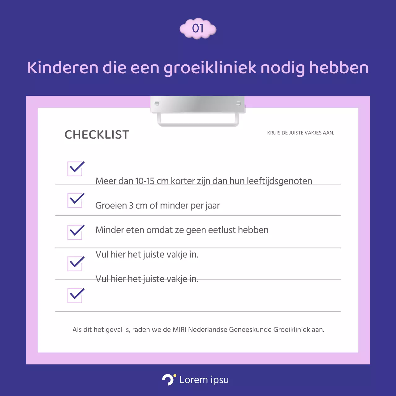 Een paarse en roze, knuffelige groeikliniek promoten