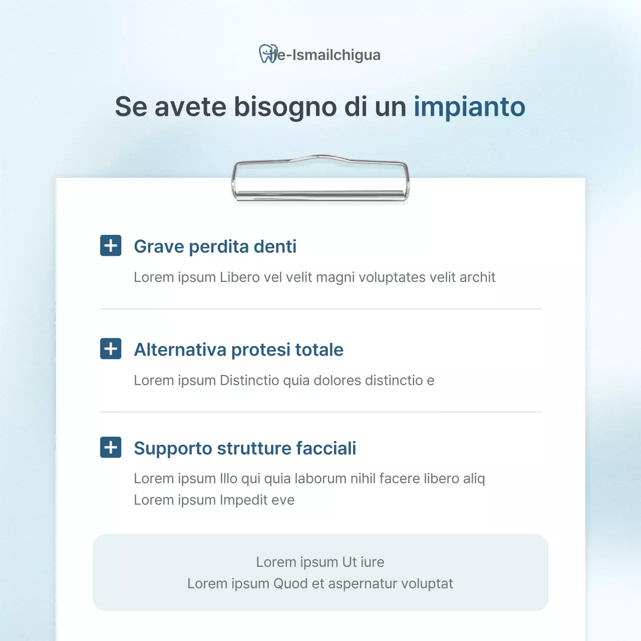 Un semplice kit di social media per il marketing dello studio dentistico, di colore bianco e azzurro, per promuovere lo studio.