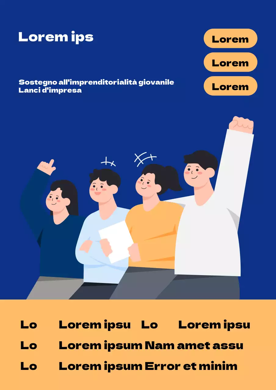 Semplice volantino blu e arancione per un seminario sull'imprenditoria giovanile