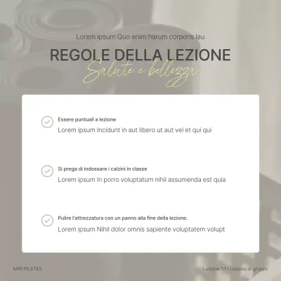 Lezione di Pilates moderno in beige e giallo con una nota di prudenza