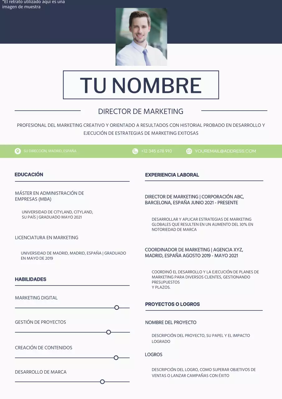 Cartera azul y blanca de gestor de marketing simple