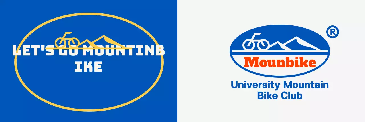 Simple logotype mountain biking club with mountains and bikes