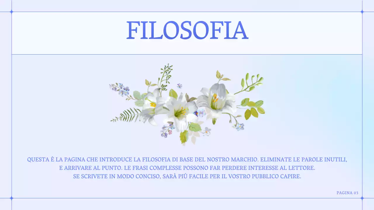 Un semplice brief sul marchio di una piccola impresa di fiori blu e viola