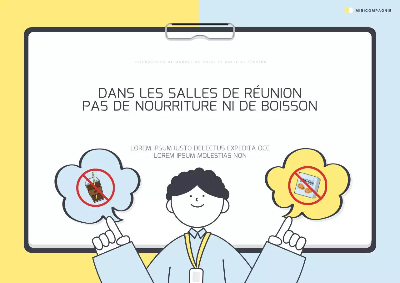 Avis de comportement interdit dans la jolie salle de réunion jaune et bleu clair