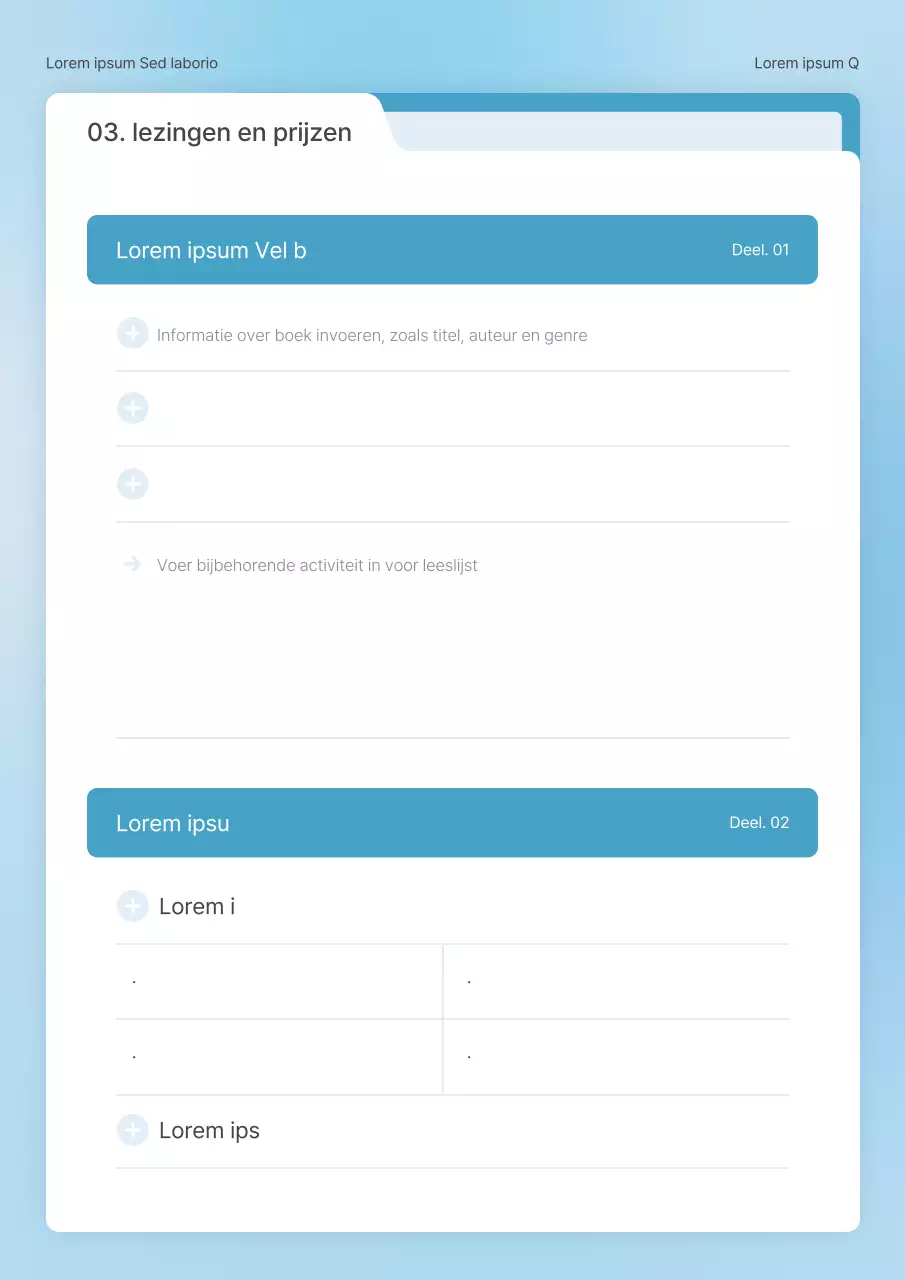 Een eenvoudig folderconcept in lichtblauw en wit voor een schoolagenda