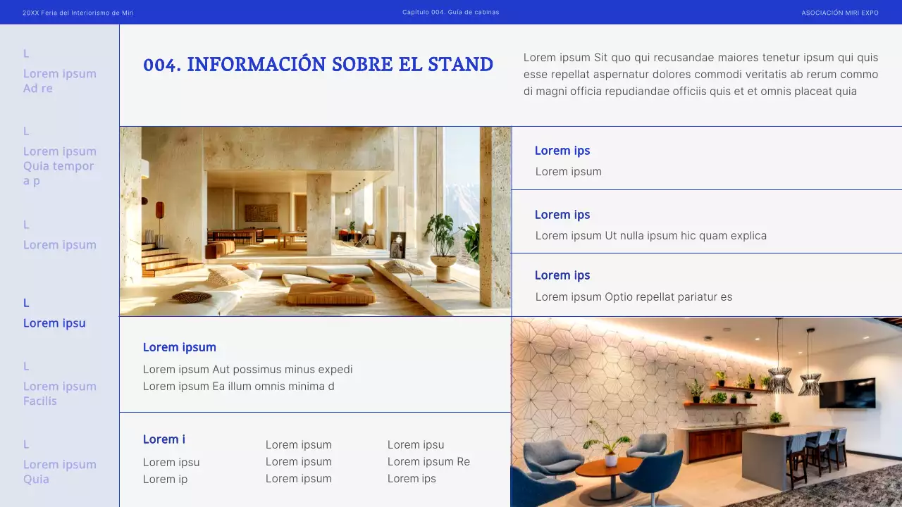 Moderna propuesta de feria interior en azul y negro