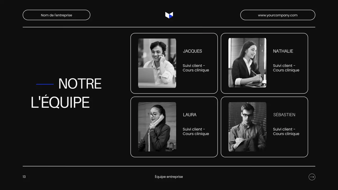 Pitch d'entreprise minimaliste en noir et blanc