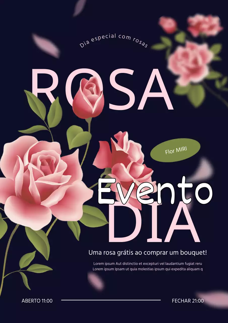 Cartaz promocional do Dia da Rosa de uma florista chique em azul-marinho e cor-de-rosa.