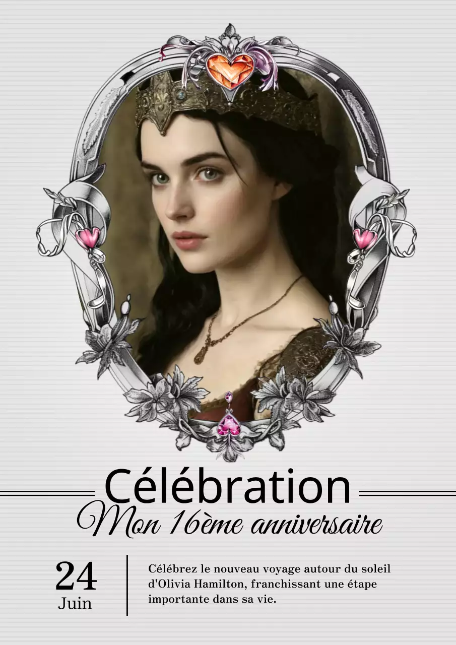 Invitation à une fête d'anniversaire vintage en ivoire et en noir et blanc